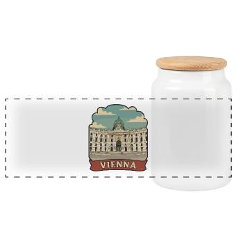 Vienna Karlskirche Vintage Travel Badge - Panoramic Cookie Jar with Wooden Lid - white - Front