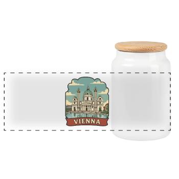 Vienna Karlskirche Vintage Travel Badge - Panoramic Cookie Jar with Wooden Lid - white - Front