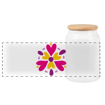 Yoga pink Herzen Mandala farbenfroh Love Yogi Deko - Panorama Keksdose mit Holzdeckel - Weiß - Vorne