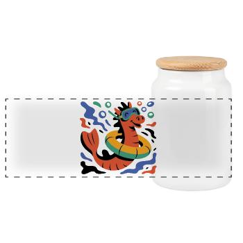 Cool seahorse - Panoramic Cookie Jar with Wooden Lid - white - Front