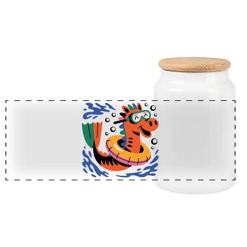 Funny seahorse - Panoramic Cookie Jar with Wooden Lid - white - Front