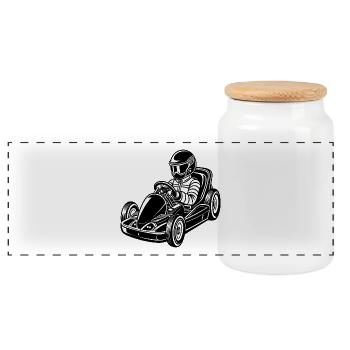 Go kart - Panoramic Cookie Jar with Wooden Lid - white - Front