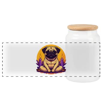 Pug Dog Yoga Illustration - Panoramic Cookie Jar with Wooden Lid - white - Front