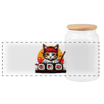 Bandeau de chat sushi - Boîte à biscuits avec couvercle en bois - blanc - Devant