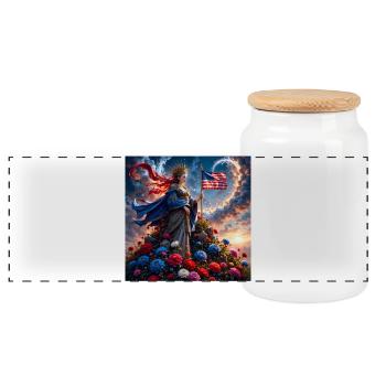 Floral goddess with American flag - Panoramic Cookie Jar with Wooden Lid - white - Front