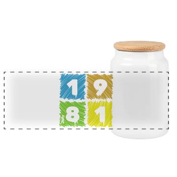 45. Geburtstag Farbige Patches since 07/1981 - Panorama Keksdose mit Holzdeckel - Weiß - Vorne