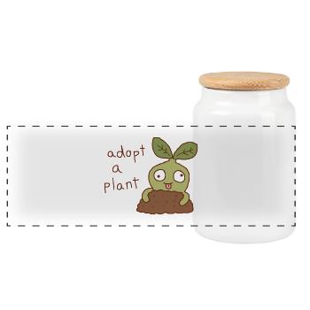 Adopt a Plant Cute Seedling - Panoramic Cookie Jar with Wooden Lid - white - Front