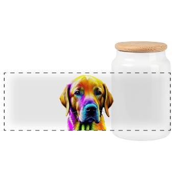 Psychedelic Rainbow Labrador Retriever Portrait - Panoramic Cookie Jar with Wooden Lid - white - Front