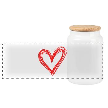 Heart - Panoramic Cookie Jar with Wooden Lid - white - Front