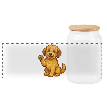 Doodle Goldendoodle - Cuddly Dog Puppy - Panoramic Cookie Jar with Wooden Lid - white - Front