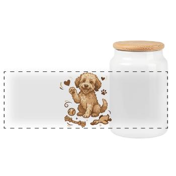 Doodle puppy with toys - Panoramic Cookie Jar with Wooden Lid - white - Front