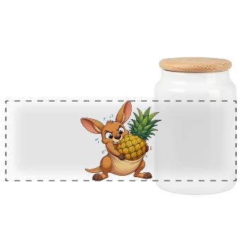 Känguru mit Ananas Cartoon - Panorama Keksdose mit Holzdeckel - Weiß - Vorne