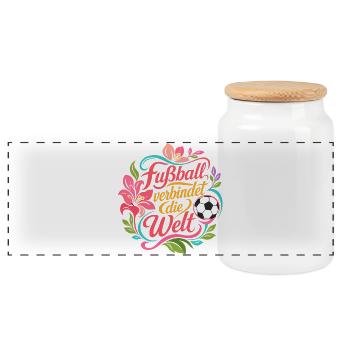  Fußball Verbindet Die Welt Florales Fußball  - Panorama Keksdose mit Holzdeckel - Weiß - Vorne