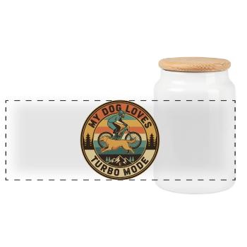 My Dog Loves Turbo Mode E-MTB Retro - Panoramic Cookie Jar with Wooden Lid - white - Front