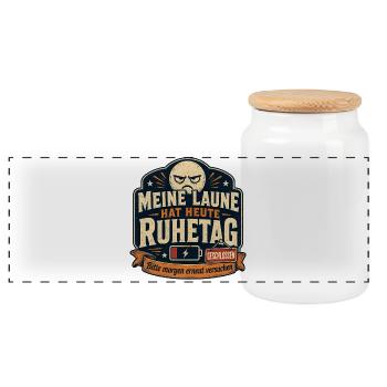 Titel: Meine Laune Hat Heute Ruhetag Spruch Motiv - Panorama Keksdose mit Holzdeckel - Weiß - Vorne