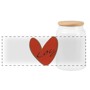 Red Heart with Love Font - Panoramic Cookie Jar with Wooden Lid - white - Front