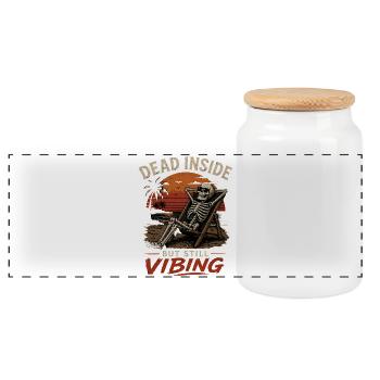 Dead Inside Still Vibing Skeleton - Panoramic Cookie Jar with Wooden Lid - white - Front