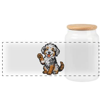 Doodle Merle - Chiot câlin - Boîte à biscuits avec couvercle en bois - blanc - Devant
