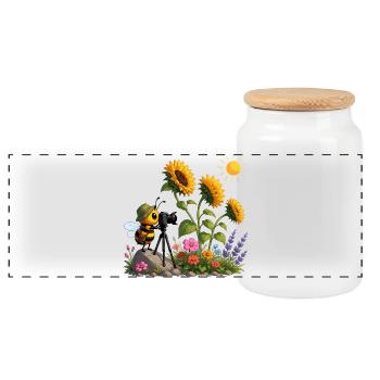 Bee films de tournesols - Boîte à biscuits avec couvercle en bois - blanc - Devant