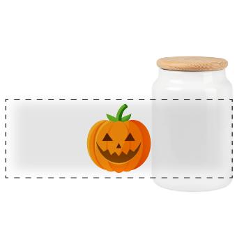 Halloween Pumpkin - Panoramic Cookie Jar with Wooden Lid - white - Front