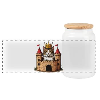 Chat avec une couronne en roi au château - Boîte à biscuits avec couvercle en bois - blanc - Devant