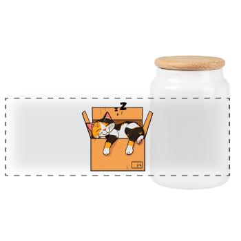 Le chat dort dans la boîte - Boîte à biscuits avec couvercle en bois - blanc - Devant