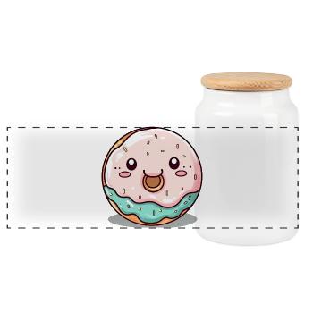 Cute donut with face - Panoramic Cookie Jar with Wooden Lid - white - Front