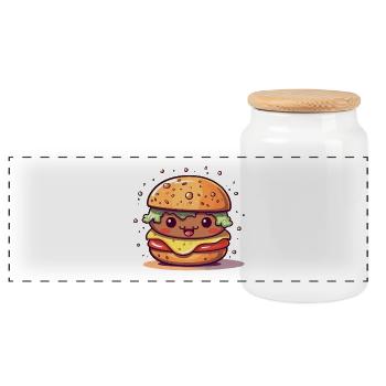 Kawaii Burger Lucky Charm - Panoramic Cookie Jar with Wooden Lid - white - Front