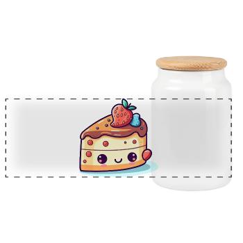 Kawaii Kuchen mit Früchten - Panorama Keksdose mit Holzdeckel - Weiß - Vorne