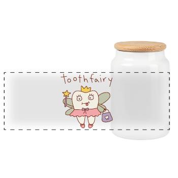 Tooth Fairy Cute Pun - Panoramic Cookie Jar with Wooden Lid - white - Front