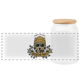Wolf Mask Bachelor Party Design - Panoramic Cookie Jar with Wooden Lid - white - Front
