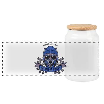Wolf Bier Junggesellenabschieds Party Design  - Panorama Keksdose mit Holzdeckel - Weiß - Vorne
