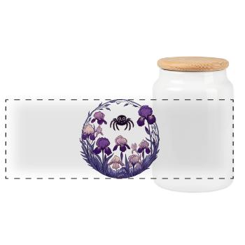 Iris-Garten-Spinnenkreis - Panorama Keksdose mit Holzdeckel - Weiß - Vorne