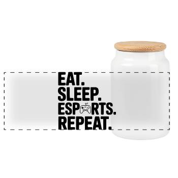 Eat. Sleep. Esports. Repeat. - Panoramic Cookie Jar with Wooden Lid - white - Front