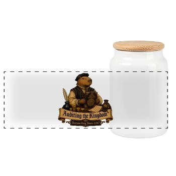 Auditing the Kingdom – Royal Accountant Capybara - Panoramic Cookie Jar with Wooden Lid - white - Front