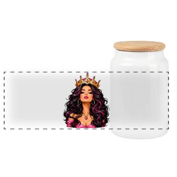 Queen with crown and jewelry - Panoramic Cookie Jar with Wooden Lid - white - Front