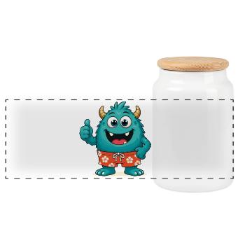 Monstre en maillot de bain - Boîte à biscuits avec couvercle en bois - blanc - Devant