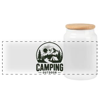 Camping Outdoor Abenteuer in den Bergen - Panorama Keksdose mit Holzdeckel - Weiß - Vorne