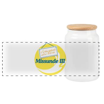 Missunde III – vorübergehend außer Betrieb, gelb - Panorama Keksdose mit Holzdeckel - Weiß - Vorne