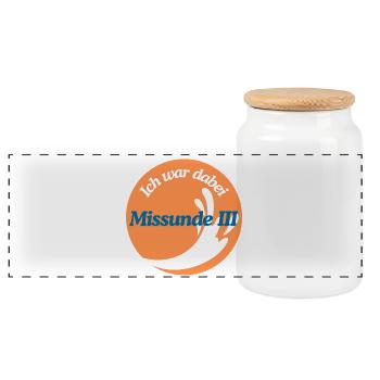 Missunde III – Ich war dabei, orange - Panorama Keksdose mit Holzdeckel - Weiß - Vorne