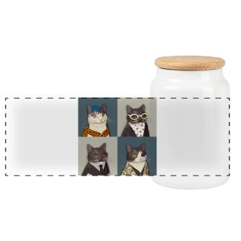 Rebel Chic Tuxedo Cat Quartett - Panorama Keksdose mit Holzdeckel - Weiß - Vorne