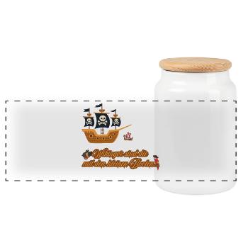 Wikinger Schiff – Piraten Skull Humor - Panorama Keksdose mit Holzdeckel - Weiß - Vorne
