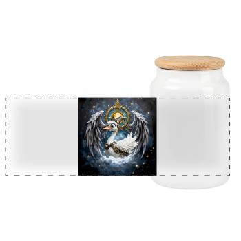 Cosmic Steampunk Winged Duck - Panoramic Cookie Jar with Wooden Lid - white - Front
