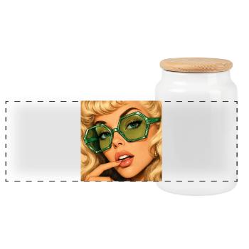 Emerald Spellbound Glamour Retro Portrait - Panoramic Cookie Jar with Wooden Lid - white - Front
