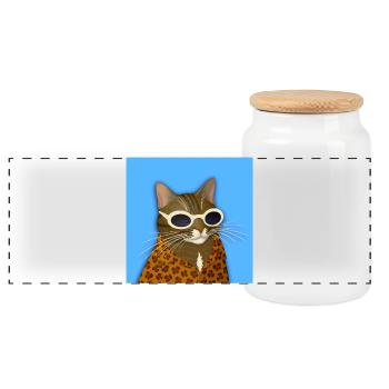 Chat tigré en imprimé léopard - Boîte à biscuits avec couvercle en bois - blanc - Devant