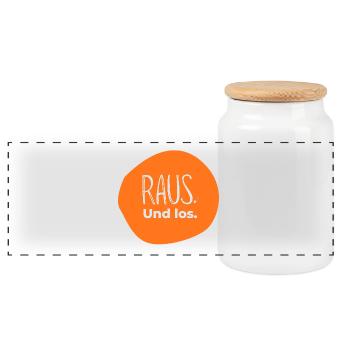Raus. Und los. – Outdoor Design in Orange - Panorama Keksdose mit Holzdeckel - Weiß - Vorne