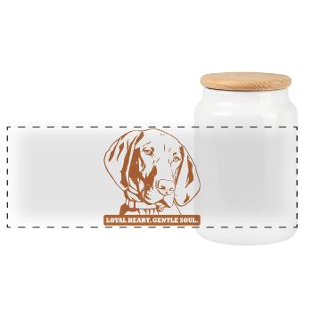 Vizsla – Treues Herz, sanfte Seele - Panorama Keksdose mit Holzdeckel - Weiß - Vorne