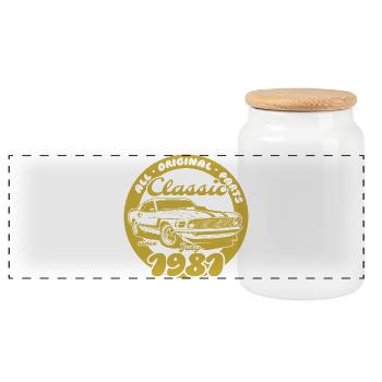 45th Birthday - Classic Musclecar 07/1981 - Panoramic Cookie Jar with Wooden Lid - white - Front