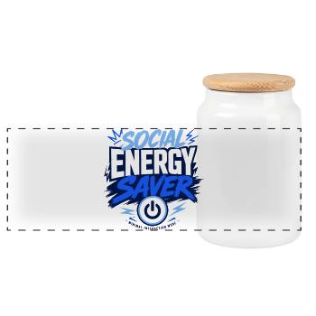 Soziale Energie-Sparer - Panorama Keksdose mit Holzdeckel - Weiß - Vorne