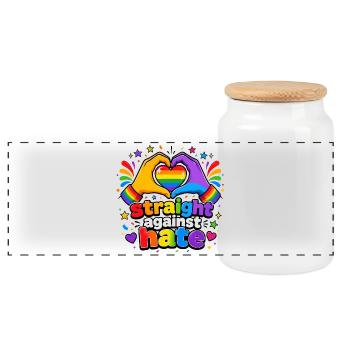 Straight Against Hate Rainbow Pride Equality - Panoramic Cookie Jar with Wooden Lid - white - Front